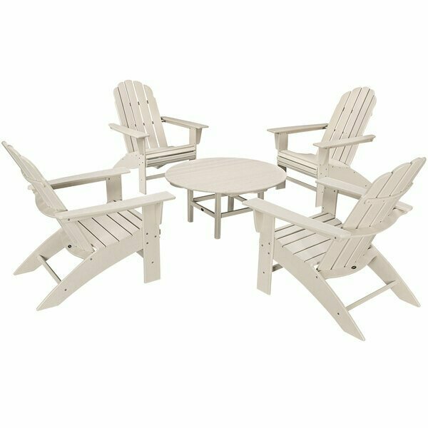 Polywood Vineyard 5-Piece Sand Patio Set with 4 Curveback Adirondack Chairs 633PWS4001SA